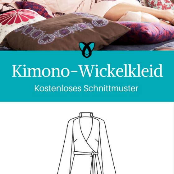 Kimono-Wickelkleid kostenloses Schnittmuster Kleid nähen für Frauen Nähprojekt