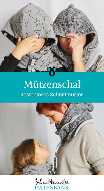 Mützenschal Schal mit Mütze Kapuzenschal kostenlose Schnittmuster Gratis-Nähanleitungen
