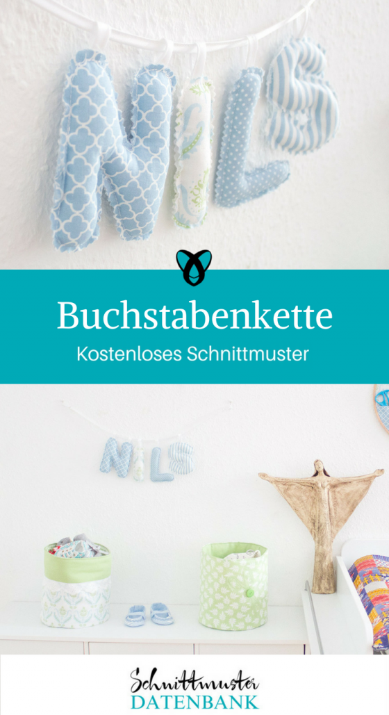 Buchstabenkette Kinderzimmerdekoration Nähideen für Kinder kostenlose Schnittmuster Gratis-Nähanleitung