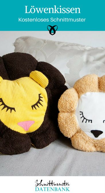 Löwenkissen Schnittmuster kostenlos Nähidee für Kinder Geschnk Geschenkidee Kissen Löwe Idee nähen Kuscheltier