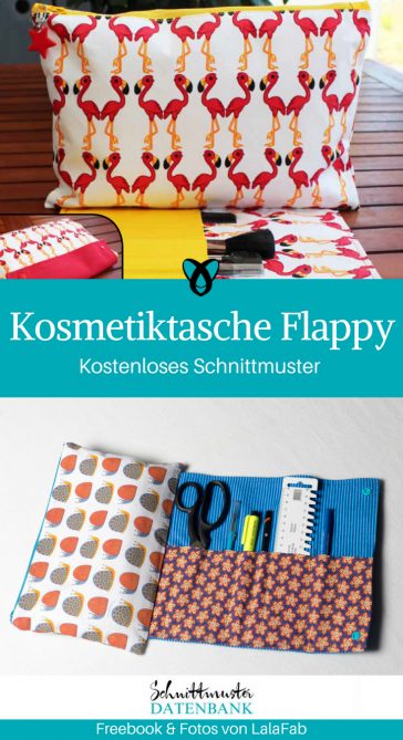 Kosmetiktasche Flappy kleine Tasche mit Pinselfach kostenlose Schnittmuster Gratis-Nähanleitung
