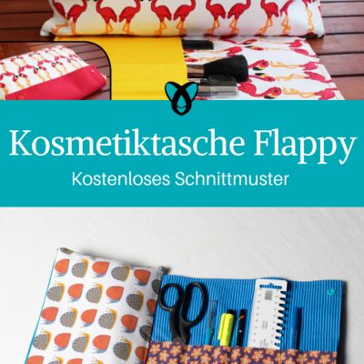 Kosmetiktasche Flappy kleine Tasche mit Pinselfach kostenlose Schnittmuster Gratis-Nähanleitung