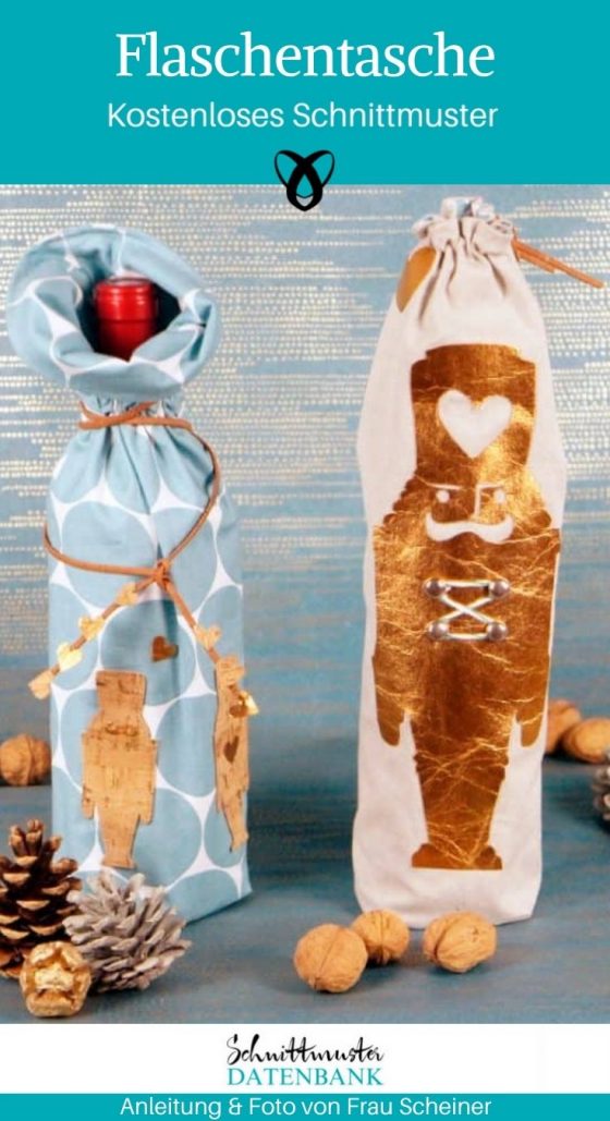 Flaschentasche Wein Sekt Mitbringsel Verpackung für Erwachsene nähen kostenloses Schnittmuster gratis Nähanleitung Freebie Nähidee Geschenkidee