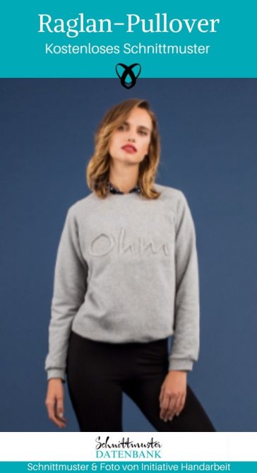 Pulli Pullover nähen kostenloses Schnittmuster Raglan Sweater Freebie Erwachsene Unisex Damenpullover sportlich