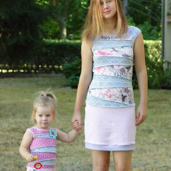 Kleid für Kinder kostenloses Schnittmuster gratis Jersey Kinderkleid Patchwork Freebie Freebook Stoffreste Jerseyreste Ideen