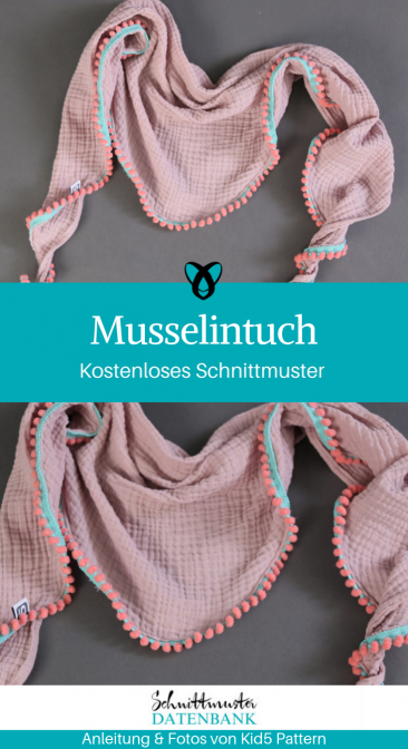 Musselintuch Schal Tuch mit Pomponborte Accessoires Nähen kostenloses Schnittmuster Gratis-Nähanleitung