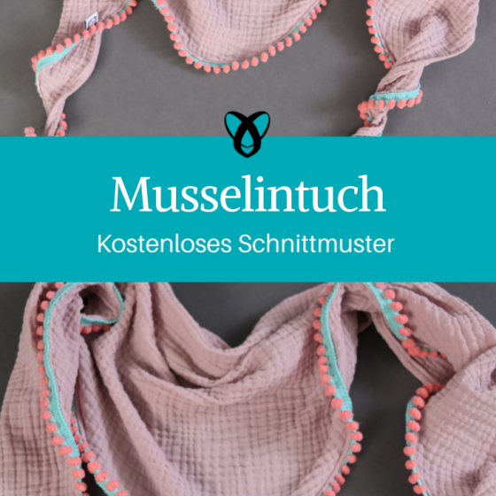 Musselintuch Schal Tuch mit Pomponborte Accessoires Nähen kostenloses Schnittmuster Gratis-Nähanleitung