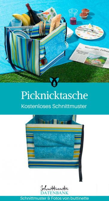 Picknicktasche Picknickkorb große Tasche Nähideen für den Sommer kostenloses Schnittmuster Gratis-Nähanleitung