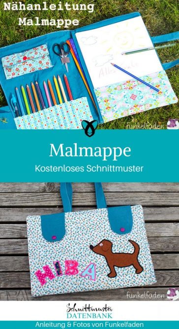 Malmappe Etui Malen Malblock Stifte Mappe Nähen für Kinder kostenlose Schnittmuster Gratis-Nähanleitung