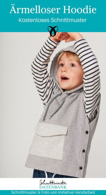 Ärmelloser Hoodie Kapuzenweste Nähen für Kinder Kinderkleidung kostenlose Schnittmuster Gratis-Nähanleitung