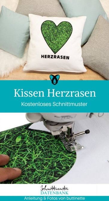 Kissen Herzrasen Applikation Herz Kuschelkissen Nähen für Zuhause kostenlose Schnittmuster Gratis-Nähanleitung