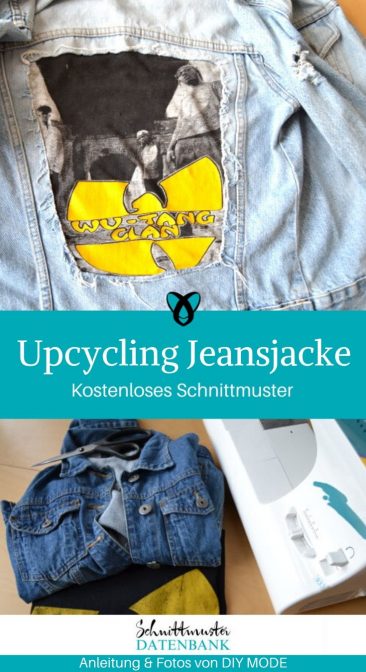 Upcycling Jeansjacke aus alt mach neu Bandshirt Nachhaltigkeit kostenlose Schnittmuster Gratis-Nähanleitung