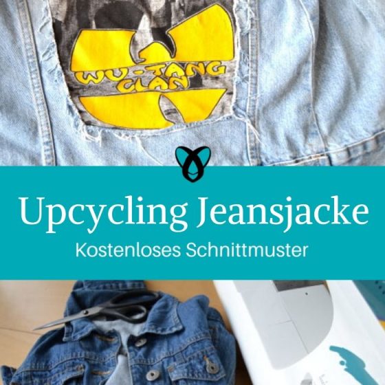 Upcycling Jeansjacke aus alt mach neu Bandshirt Nachhaltigkeit kostenlose Schnittmuster Gratis-Nähanleitung