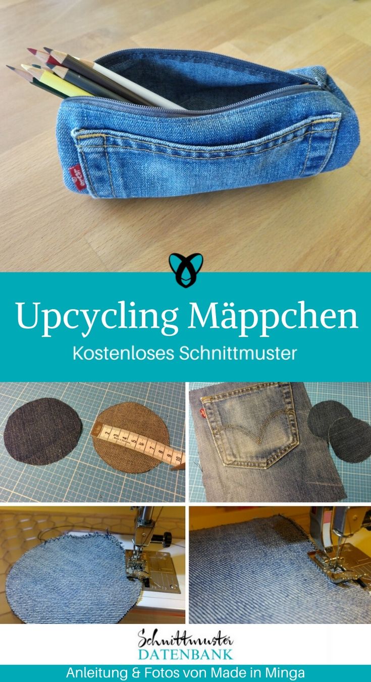 Upcycling Schlampermäppchen Stifteetui kleines Täschchen aus alter Jeans kostenlose Schnittmuster Gratis-Nähanleitung