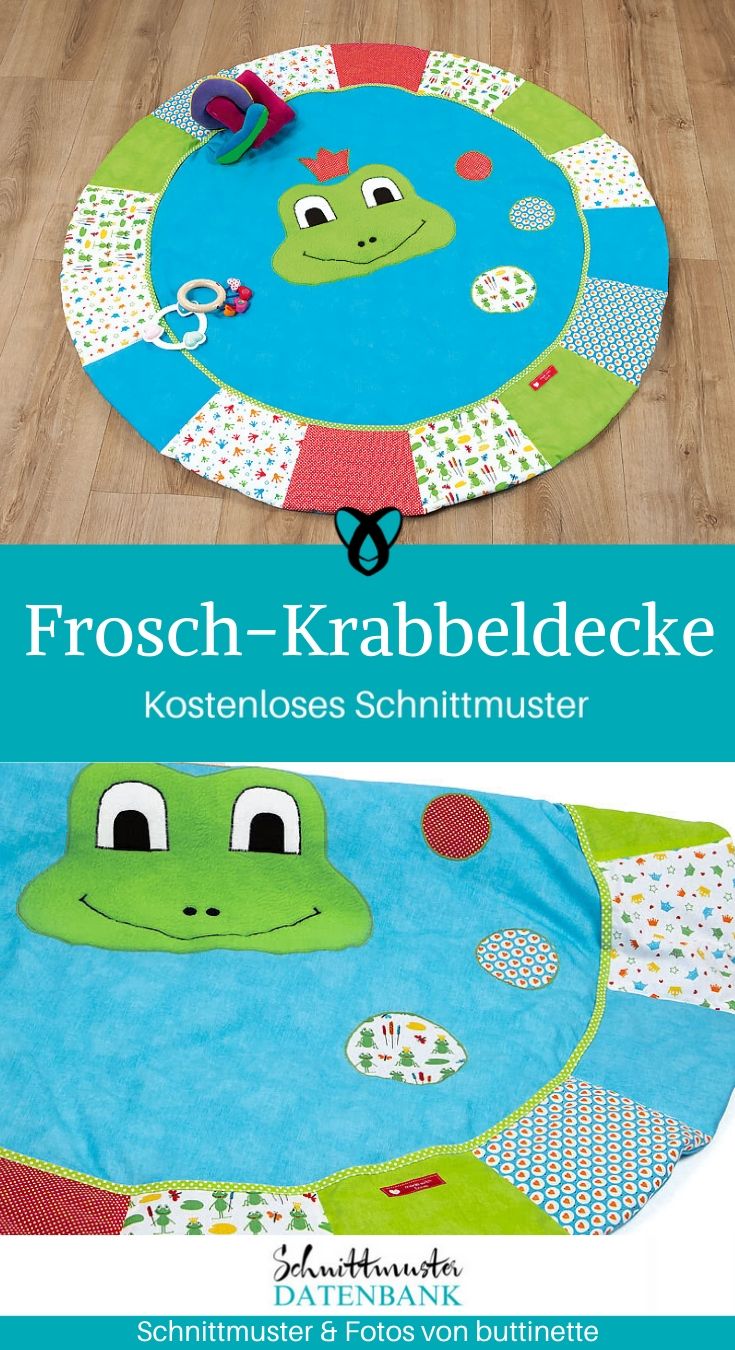 Frosch-Krabbeldecke Nähen für Babies Erstausstattung Nähen zur Geburt Spieldecke kostenlose Schnittmuster Gratis-Nähanleitung