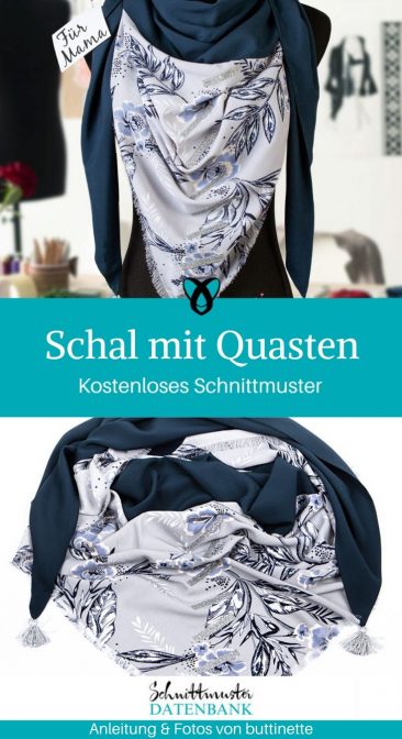 Schal Tuch Schal mit Quasten Dreieckstuch Bauwollschal kostenlose Schnittmuster Gratis-Nähanleitung