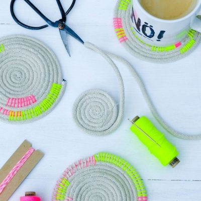 Untersetzer Tasse Nähen mit Seil Neonfaden Nähen für zuhause kostenlose Schnittmuster Gratis-Nähanleitung
