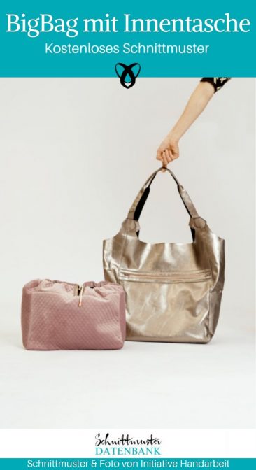 Big bag mit Innentasche Handtasche Shopper kostenlose Schnittmuster Gratis-Nähanleitung