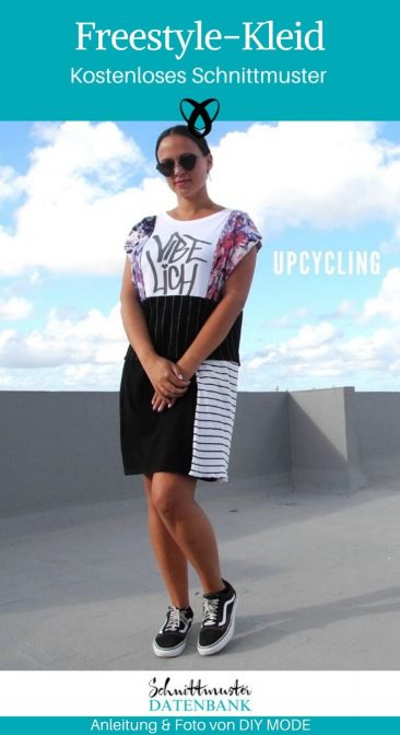 Freestyle Kleid Upcyling Nähen mit Stoffresten kostenlose Schnittmuster Gratis-Nähanleitung