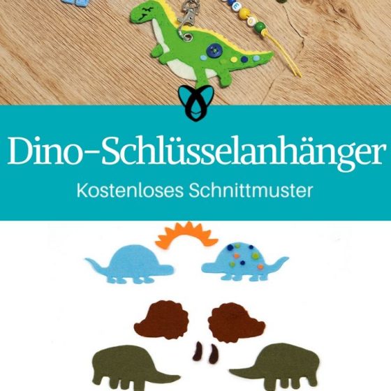 Dino Schlüsselanhänger Dinosaurier für Kinder praktisches Schlüsselbund kostenlose Schnittmuster Gratis-Nähanleitung