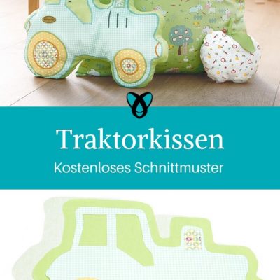 Traktorkissen Nähen für Kinder Dekoration Kinderzimmer kostenlose Schnittmuster Gratis-Nähanleitung Kissen