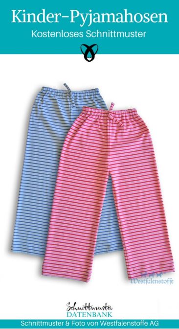Pyjamahosen für Kinder Schlafanzug Nachtwäsche Nähen für Kinder kostenlose Schnittmuster Gratis-Nähanleitung