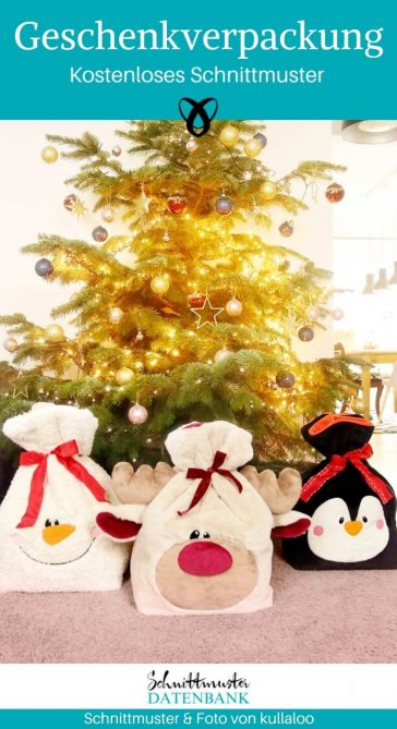Geschenkverpackung Weihnachten Weihnachtssack für Kinder kostenlose Schnittmuster Gratis-Nähanleitung