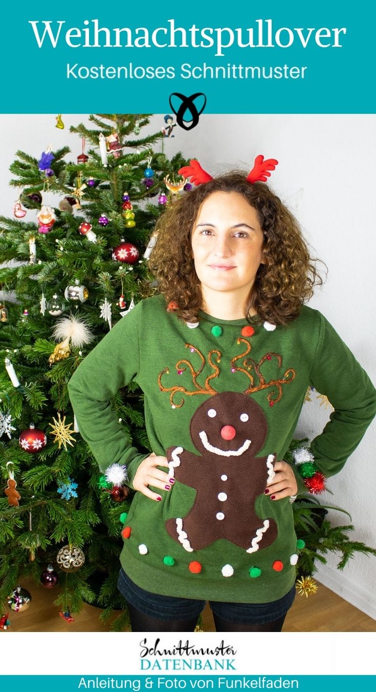 Weihnachtspullover Upcycling Pullover Weihnachten kostenlose Schnittmuster Gratis-Naehanleitung