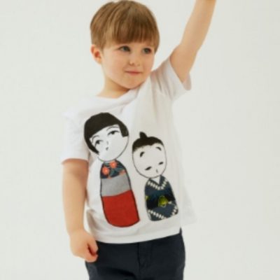 Kinder Kokeshi Shirt Applikation Verschönern Tutorial Japanische Figuren kostenlose Schnittmuster Gratis-Nähanleitung