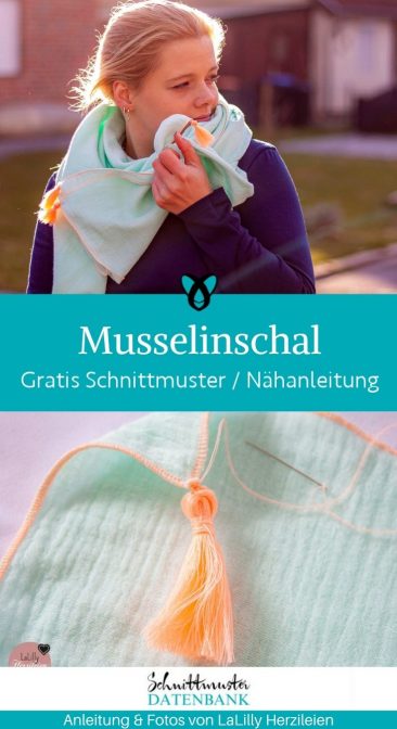 Musselinschal mit Quaste Accessoires tuch tassel musselin kostenlose schnittmuster gratis naehanleitung