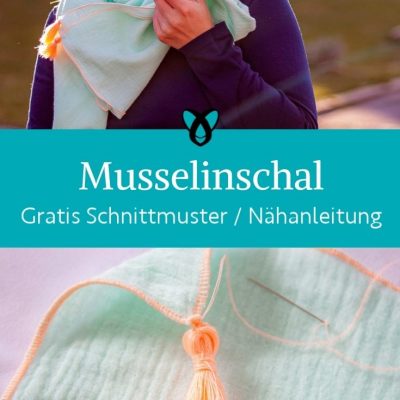 Musselinschal mit Quaste Accessoires tuch tassel musselin kostenlose schnittmuster gratis naehanleitung