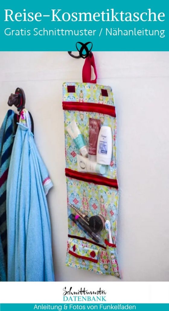 Reise kosmetiktasche kulturbeutel zum aufhaengen etui schminktasche verreisen aufbewahrung hygiene kostenlose schnittmuster gratis naehanleitung