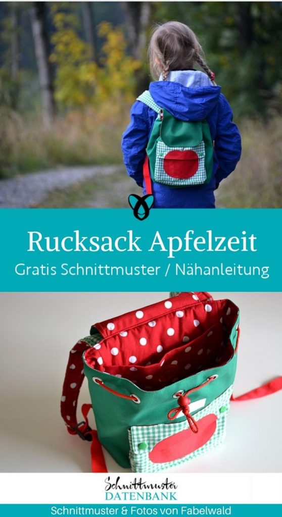 Kinderrucksack Apfelzeit Taschen Kinder Kindergarten Rucksack Wandern Ausflug kostenlose Schnittmuster Gratis Naehanleitung