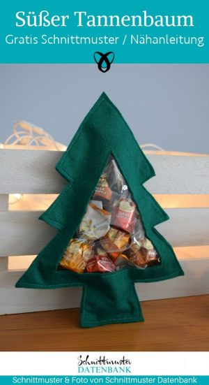 Tannenbaum Filz zum befuellen sichtfenster pralinen suessigkeiten naehen gratis schnittmuster kostenlos freebook weihnachten kleines geschenk kleinigkeit