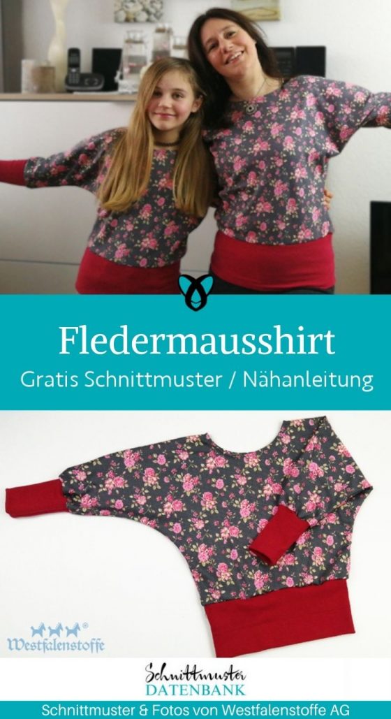 Fledermausshirt Mutter Tochter oberteil shirt bequem partnerlook longsleeve kostenlose schnittmuster gratis naehanleitung