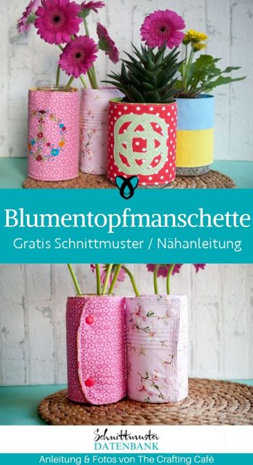 blumentopfmanschette vase topf einkleiden mit stoff muttertag geschenk kostenlose schnittmuster gratis naehanleitung
