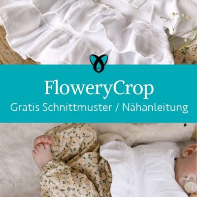 Flowery Crop Oberteil Pullover Baby Shirt Erstausstattung romantisch rueschen kostenlose schnittmuster gratis naehanleitung