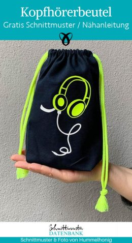 kopfhoererbeutel etui fuer kopfhoerer stoffbeutel kleiner beutel stoffsack mit tunnelzug kostenlose schnittmuster gratis naehanleitung
