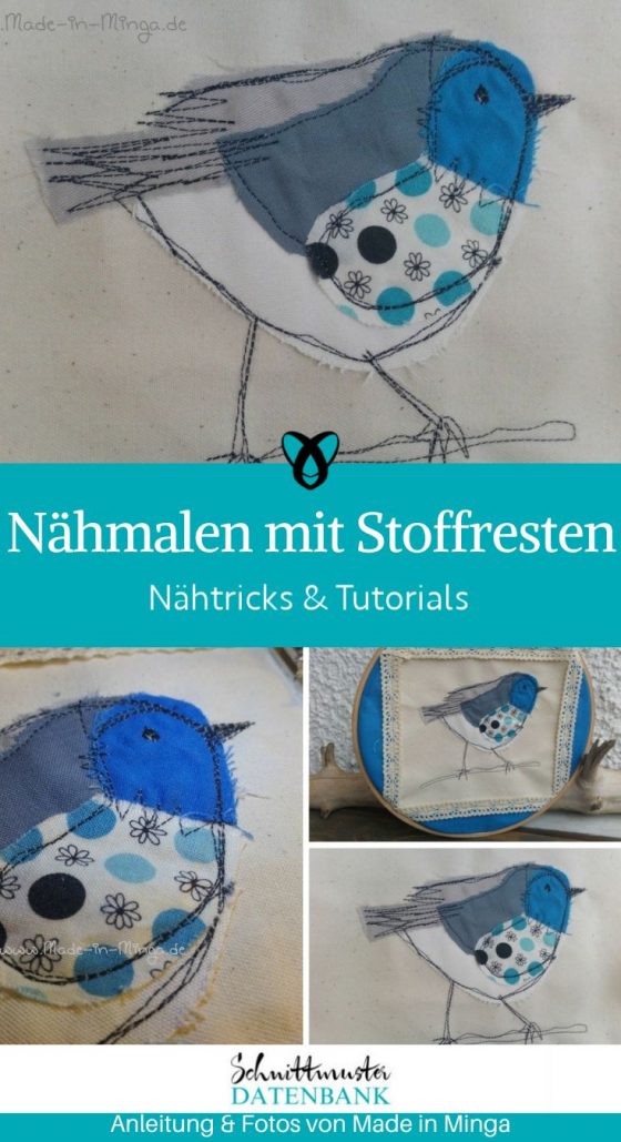 Naehmalen patchwork vogel malen naehmaschine naehen kostenloses schnittmuster gratis Freebook naehidee