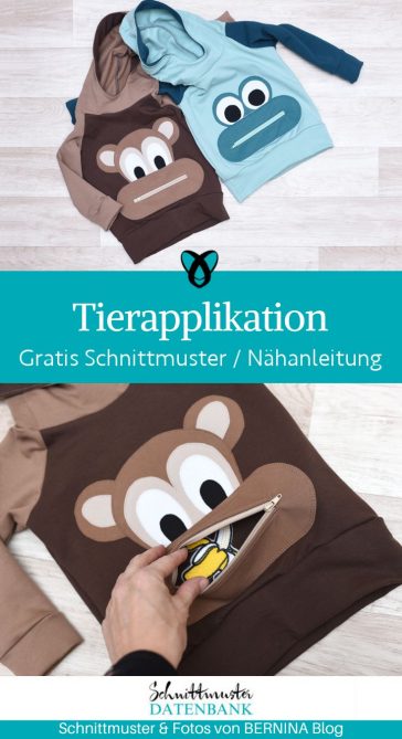 Tierapplikation Affe Frosch mit Maul naehen kostenloses schnittmuster gratis Freebook naehidee