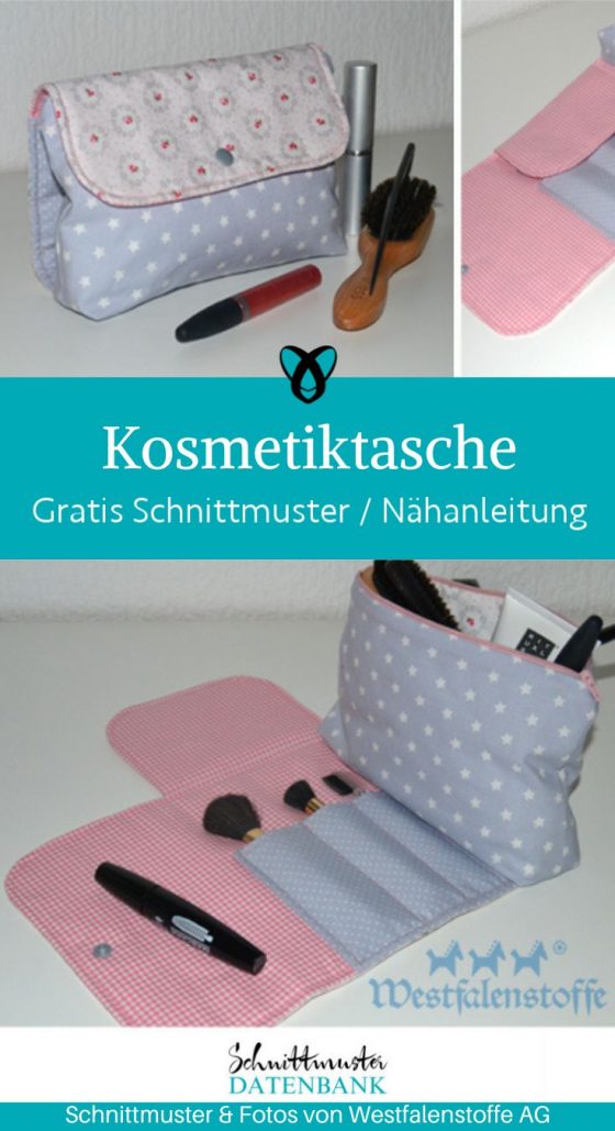 Kosmetiktasche Pinselfach naehen kostenloses schnittmuster gratis Freebook naehidee naehanleitung