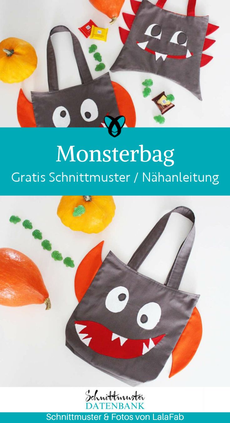 Monster bag tasche Halloween naehen kostenloses schnittmuster gratis Freebook naehidee naehanleitung