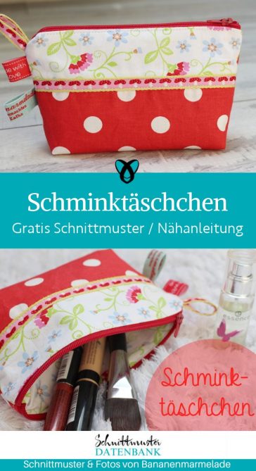 Kleines Schminktaeschchen Schminktasche Kosmetiktasche naehen kostenloses schnittmuster gratis pdf download naehidee
