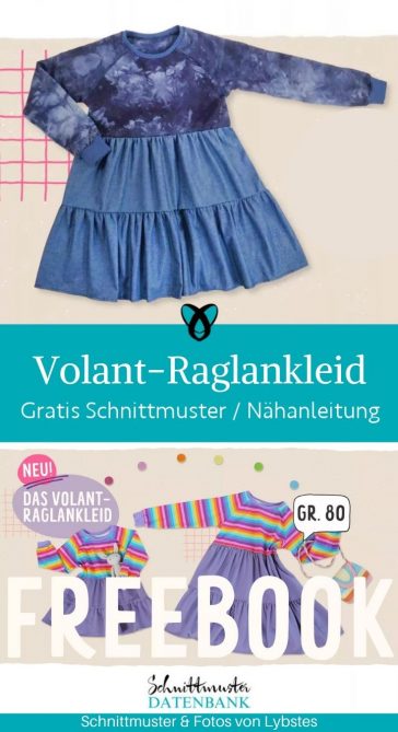 Volant Raglankleid Kleid Kinder Aermel naehen kostenloses schnittmuster gratis pdf download naehidee