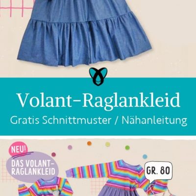 Volant Raglankleid Kleid Kinder Aermel naehen kostenloses schnittmuster gratis pdf download naehidee