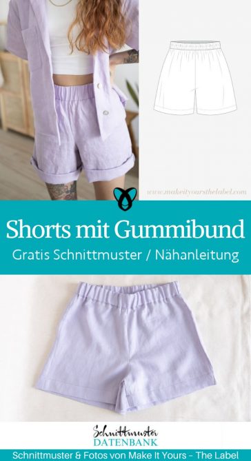 Shorts mit Gummibund damen frauen webware naehen kostenloses schnittmuster gratis pdf download naehidee