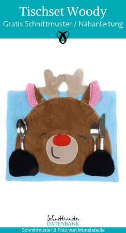 Tischset kinder weihnachten witzig rentier naehen kostenlos schnittmuster gratis pdf download naehidee