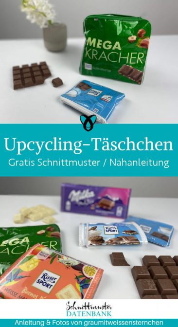 upcycling taeschchen schokopapier verpackung naehen kostenlos gratis Freebook naehidee naehanleitung