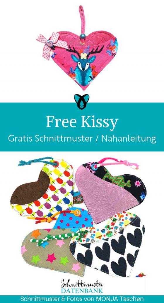 Free Kissy Herz anhänger Umschlag naehen kostenlos schnittmuster gratis pdf download naehidee