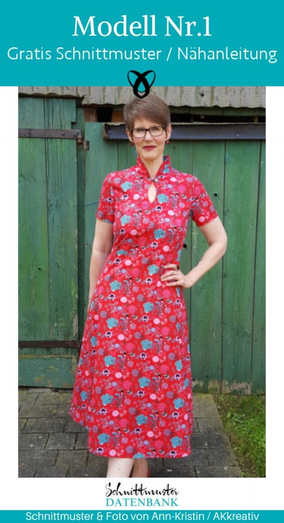 Kleid Damenkleid Frauen Stehkragen naehen kostenlos schnittmuster gratis pdf download naehidee